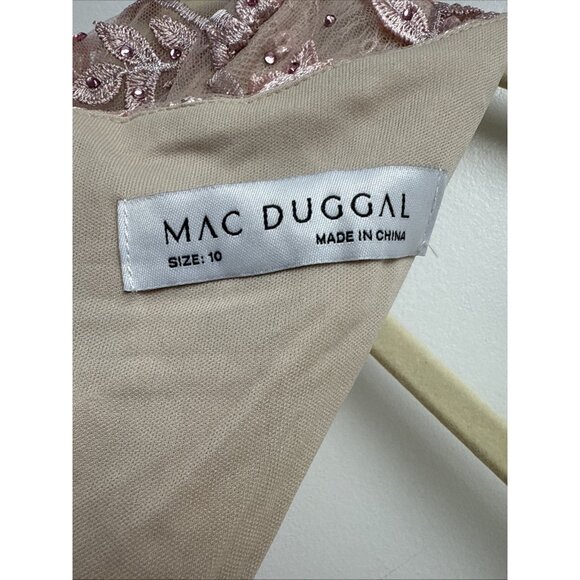 Mac Duggal Size 10 Pink 70224 Floral Applique Long Sleeve Illusion Gown Dress - Picture 10 of 12